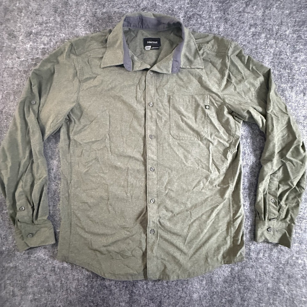Marmot Windshear Mens Medium Military Green Long Sleeve Button Up Hiking Shirt